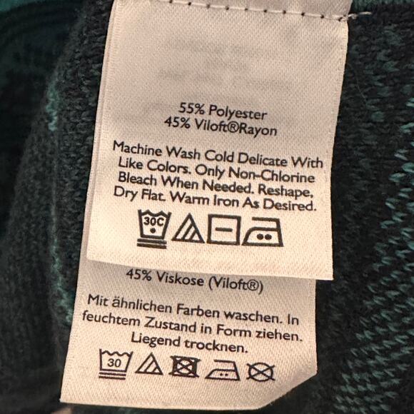 Eddie Bauer 1/4 Zip Fair Isle Sweater Womens Large Navy Teal Snowflake Nordic - Picture 6 of 8